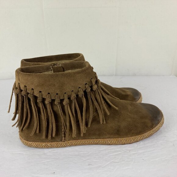 UGG Shenandoah Women Sz 10 Brown Fringe Suede Ankle Moccasin Bootie Side Zip - Picture 5 of 10